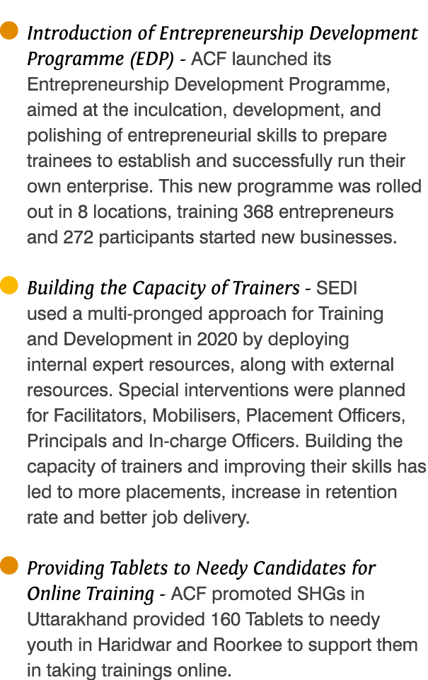   Introduction of Entrepreneurship Development Programme (EDP) - ACF launched its Entrepreneurship Development Progra   