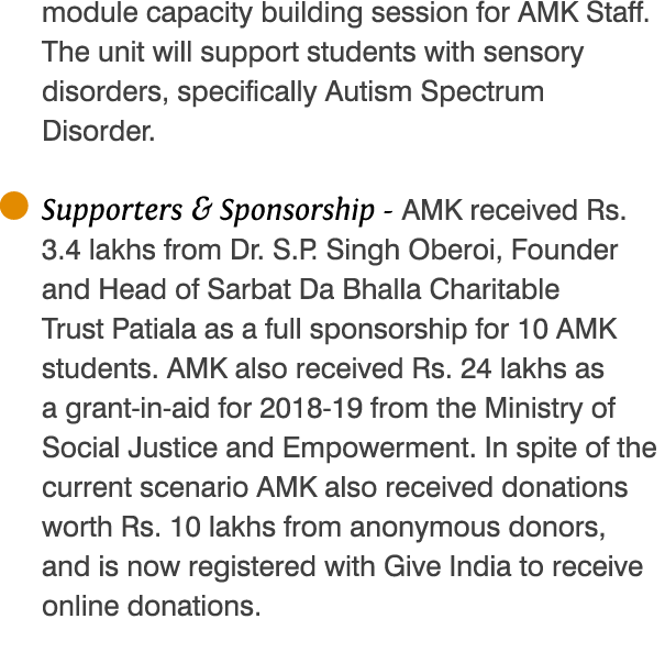 module capacity building session for AMK Staff  The unit will support students with sensory disorders, specifically A   