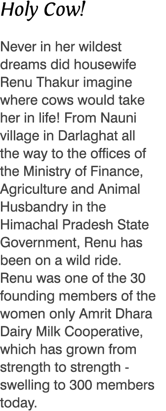 Holy Cow  Never in her wildest dreams did housewife Renu Thakur imagine where cows would take her in life  From Nauni   