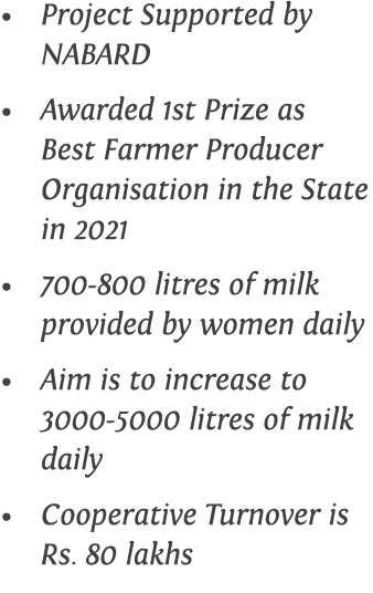 Project Supported by NABARD Awarded 1st Prize as Best Farmer Producer Organisation in the State in 2021 700-800 litre   